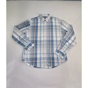 Izod Saltwater Sz L Shirt Mens Blue Gray Relaxed Fit Casual Office Travel Ca15